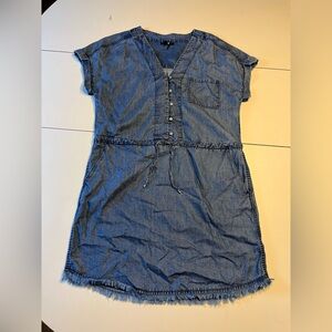Paige small denim dress cinched waist fringed hem